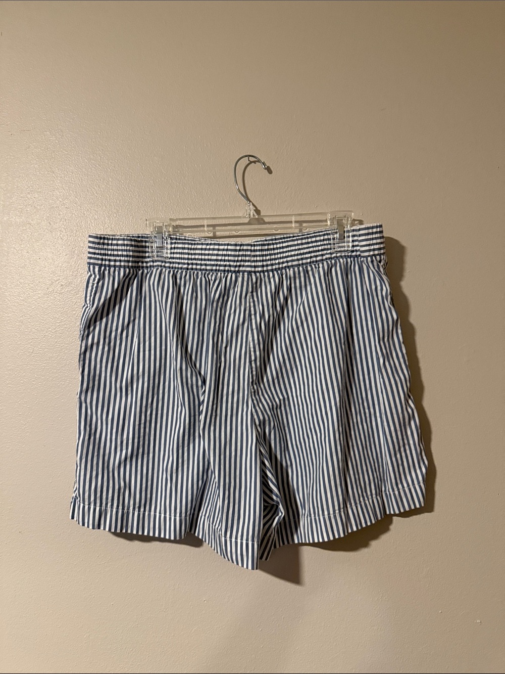 GAP Organic Cotton Striped Poplin Boxer Shorts Blue and White Size Large